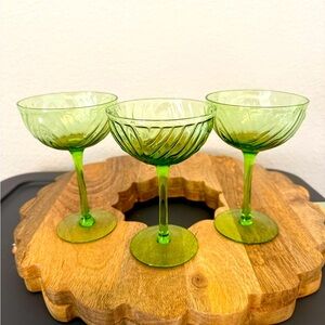 New Vintage Inspired Set of Three Green Glass Goblets